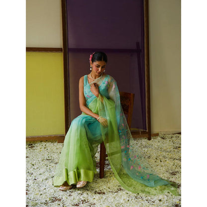 KAVANA Pakhija Blue Silk Organza Saree
