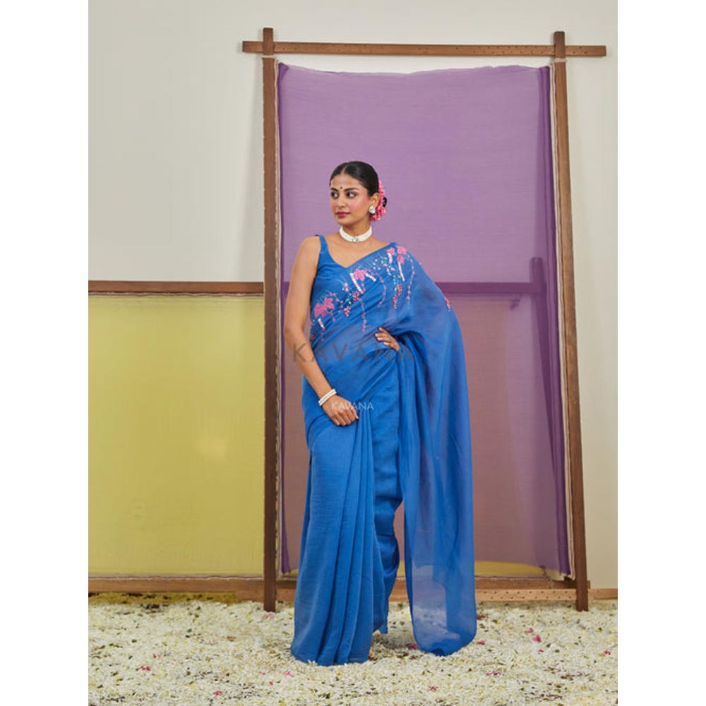 KAVANA Neelam Blue Chanderi Saree