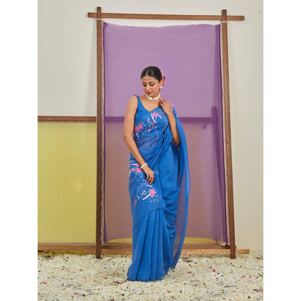 KAVANA Neelam Blue Chanderi Saree