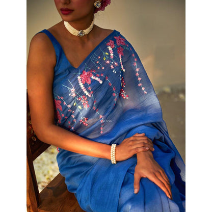 KAVANA Neelam Blue Chanderi Saree