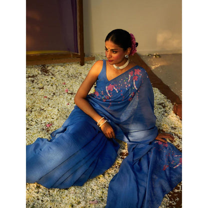 KAVANA Neelam Blue Chanderi Saree