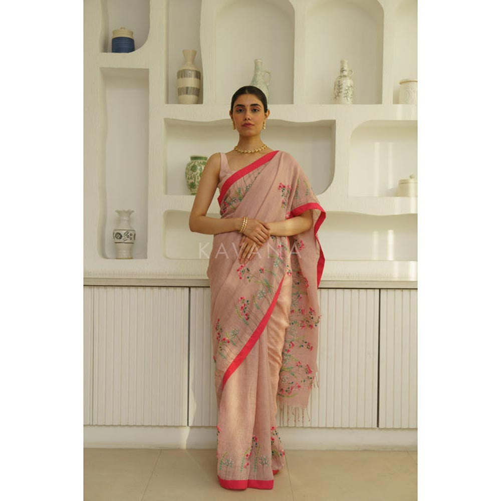 KAVANA Women Beige Aruna Linen Saree