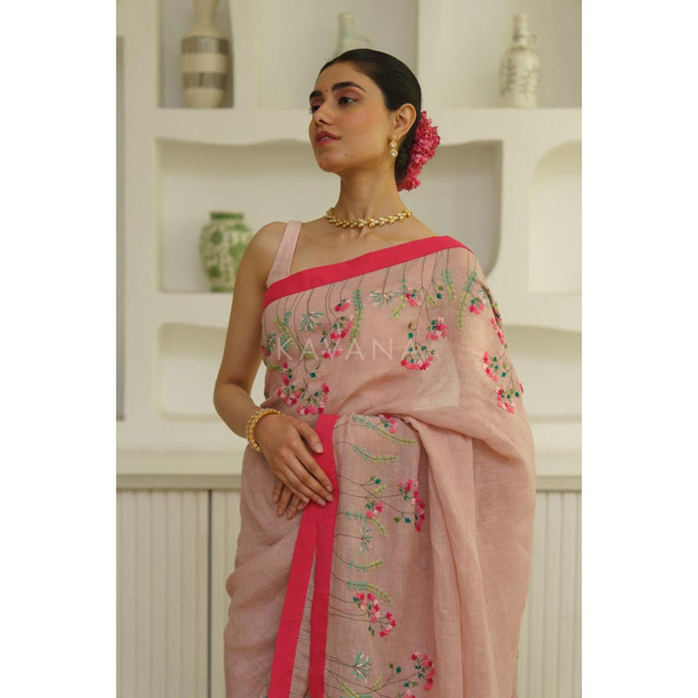 KAVANA Women Beige Aruna Linen Saree