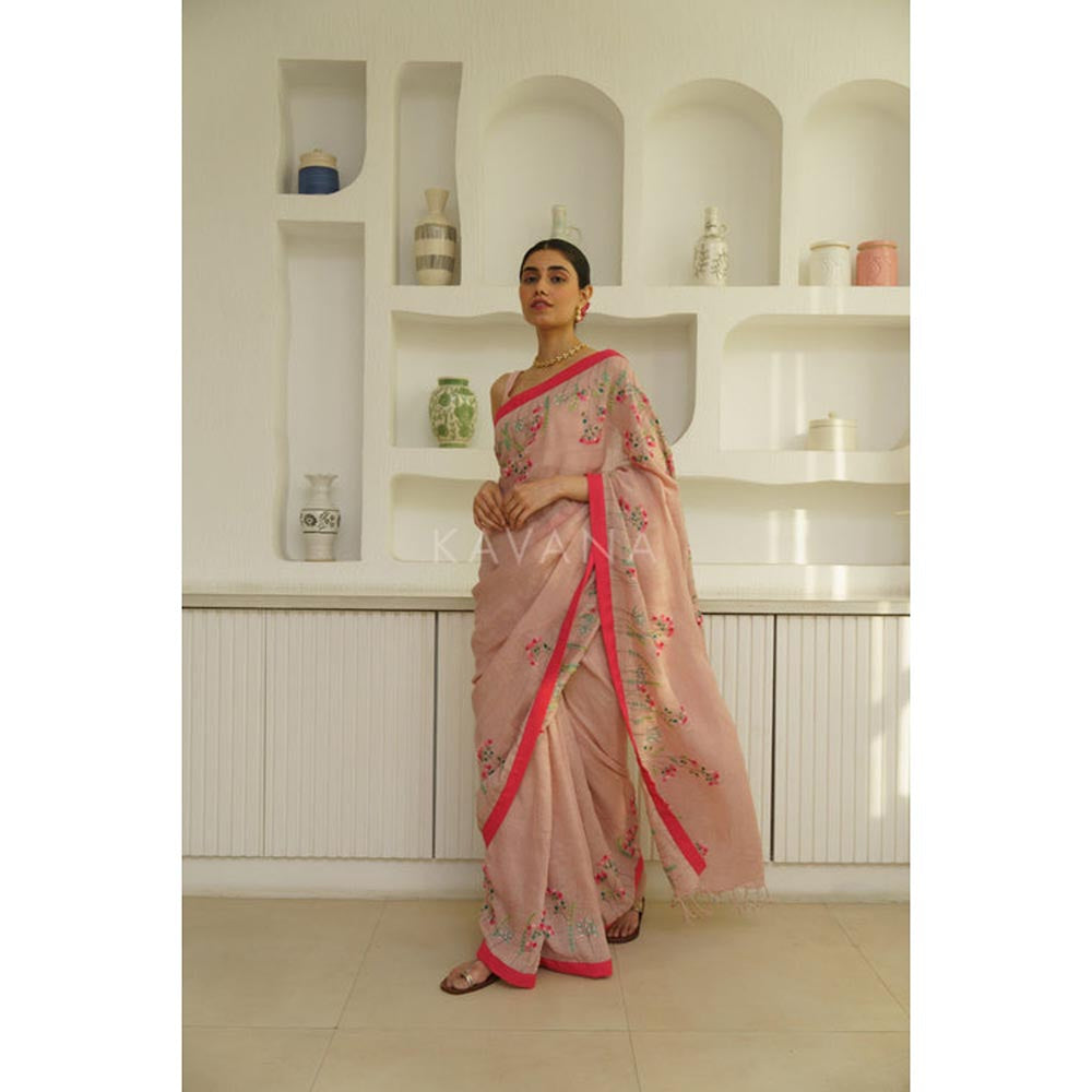 KAVANA Women Beige Aruna Linen Saree