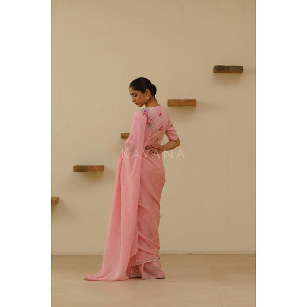 KAVANA Women Embroidered Pink Vanya Linen Saree