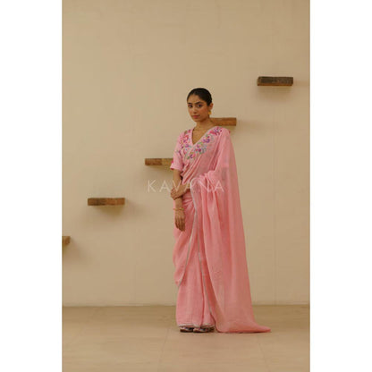 KAVANA Women Embroidered Pink Vanya Linen Saree