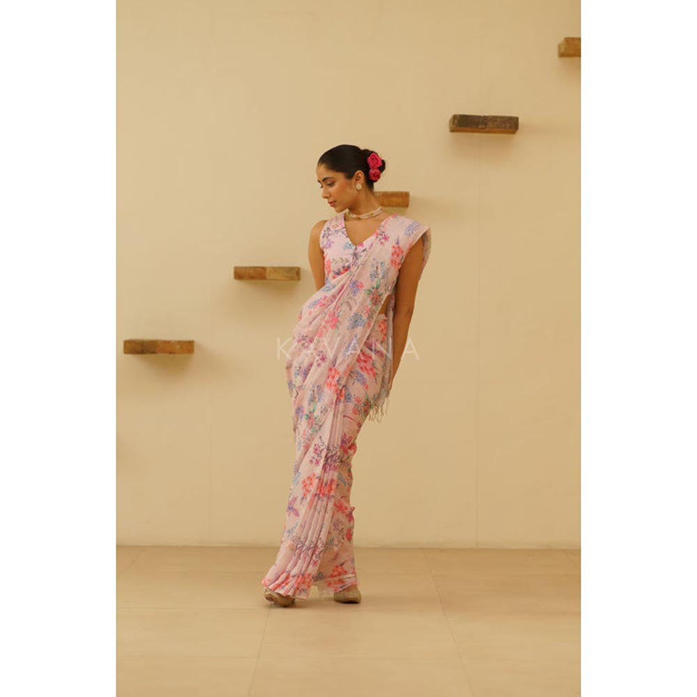 KAVANA Women Pink Gauhar Linen Saree