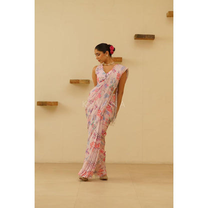 KAVANA Women Pink Gauhar Linen Saree