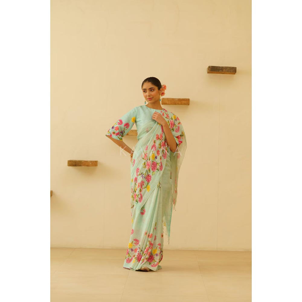 KAVANA Neesa Linen Blue Saree