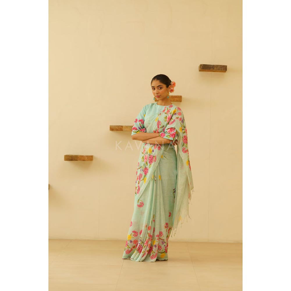 KAVANA Neesa Linen Blue Saree