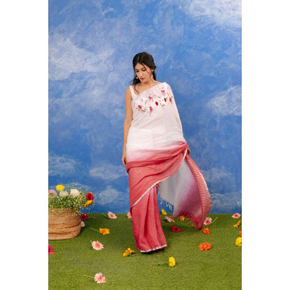 KAVANA Women White Embroidered Gulabi Amber Saree