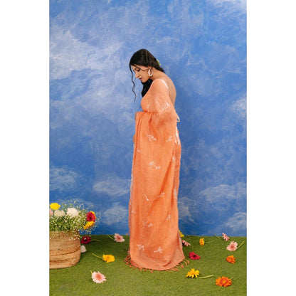 KAVANA Women Orange Embroidered Champa Linen Saree
