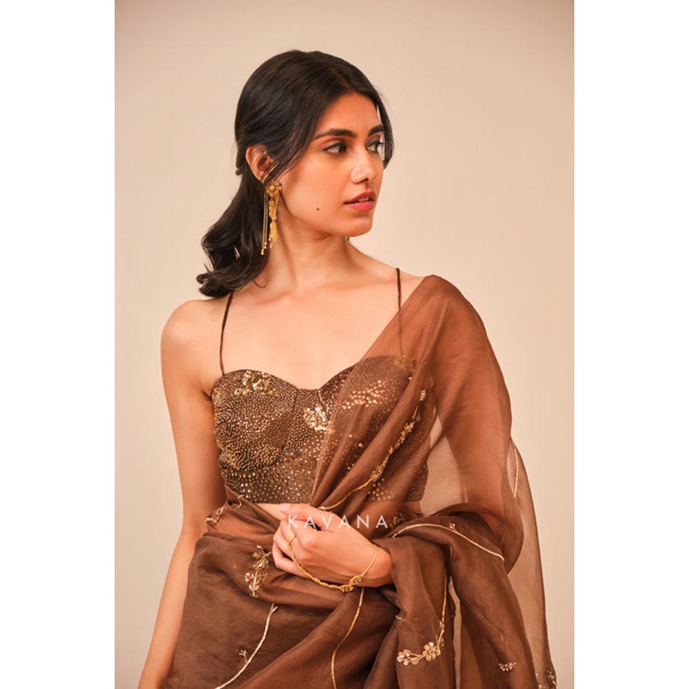 KAVANA Women Brown Chikoo Saree