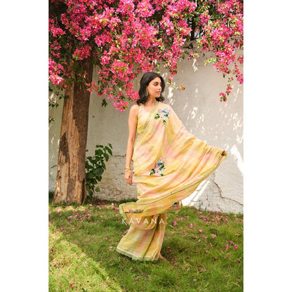 KAVANA Kairi Yellow Embroidered Saree