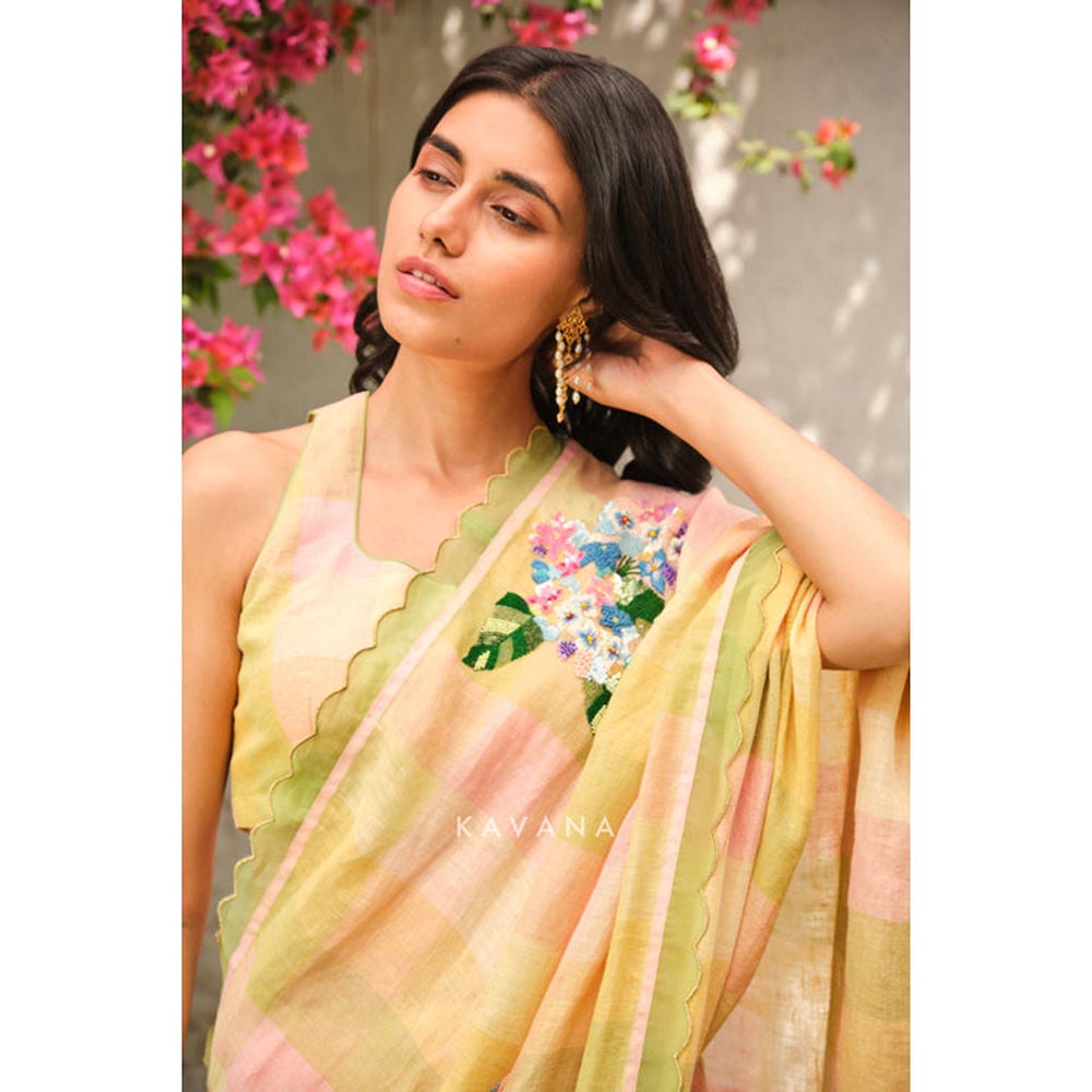 KAVANA Kairi Yellow Embroidered Saree