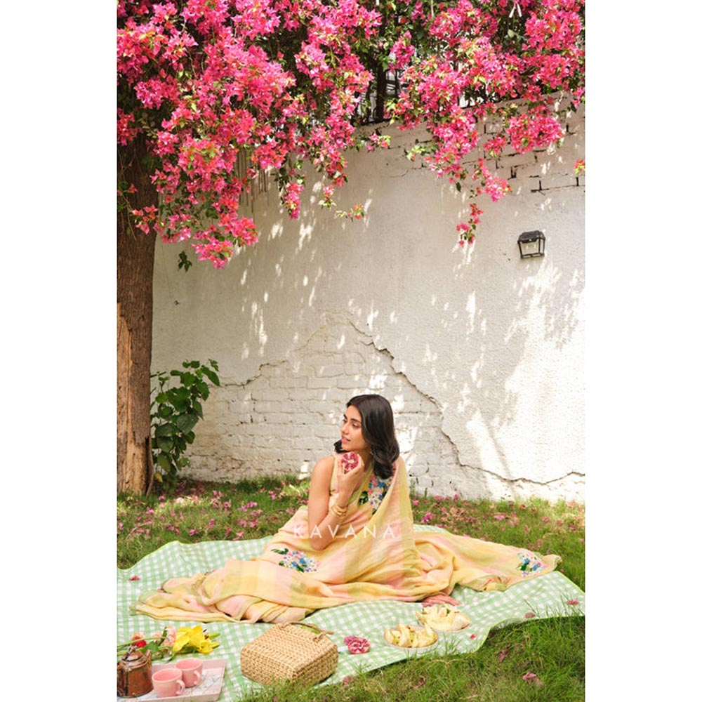 KAVANA Kairi Yellow Embroidered Saree