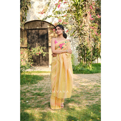 KAVANA Women Embroidered Yellow Sandhya Saree