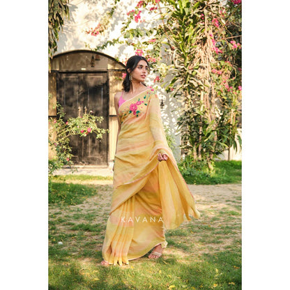 KAVANA Women Embroidered Yellow Sandhya Saree