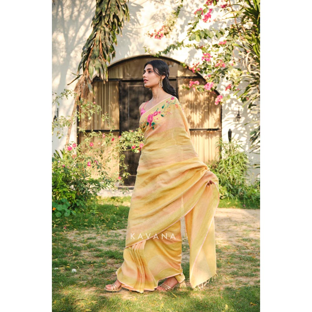 KAVANA Women Embroidered Yellow Sandhya Saree