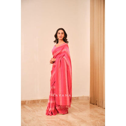 KAVANA Women Striped Pink Rosewood Saree
