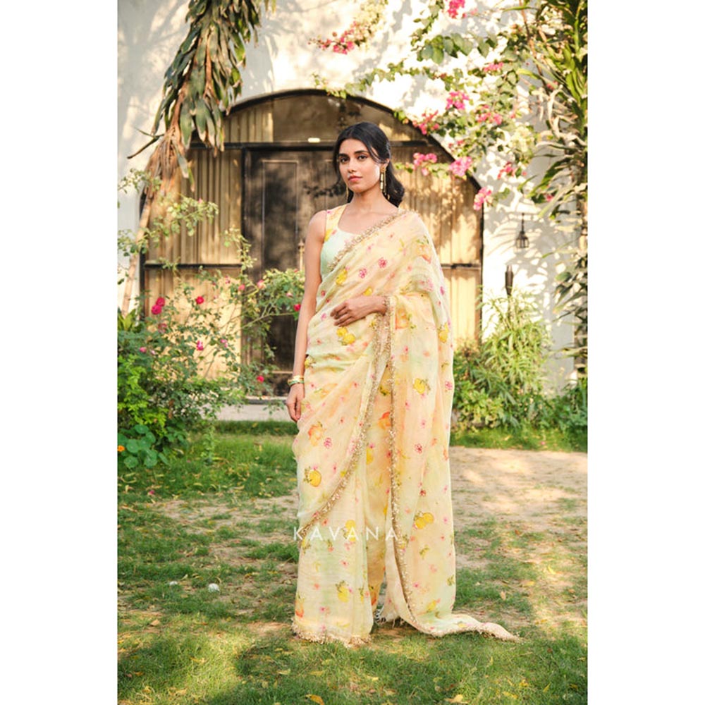 KAVANA Lemonsoda Yellow Embroidered Saree