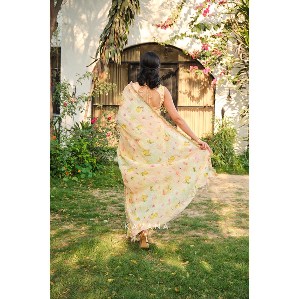 KAVANA Lemonsoda Yellow Embroidered Saree