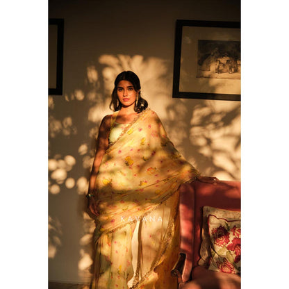 KAVANA Lemonsoda Yellow Embroidered Saree