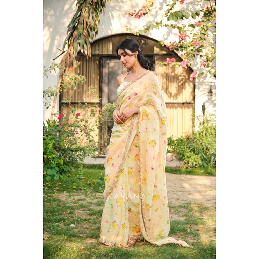 KAVANA Lemonsoda Yellow Embroidered Saree