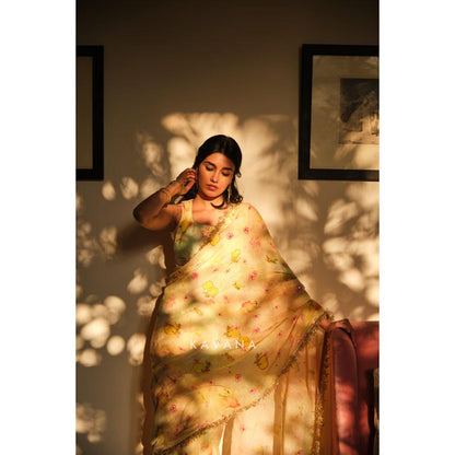 KAVANA Lemonsoda Yellow Embroidered Saree