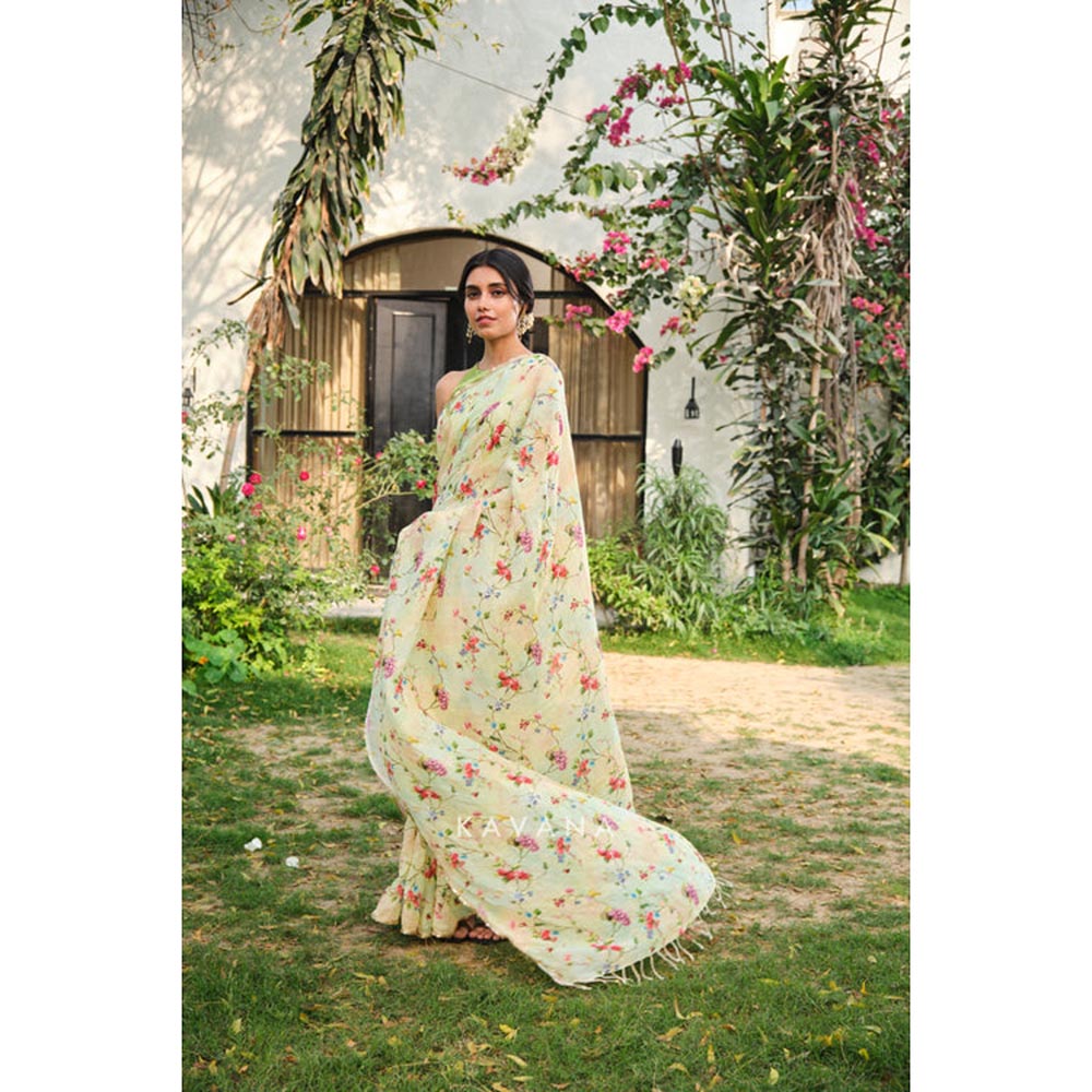 KAVANA Women Floral Off-white Sargam Saree