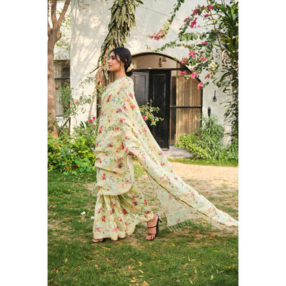 KAVANA Women Floral Off-white Sargam Saree