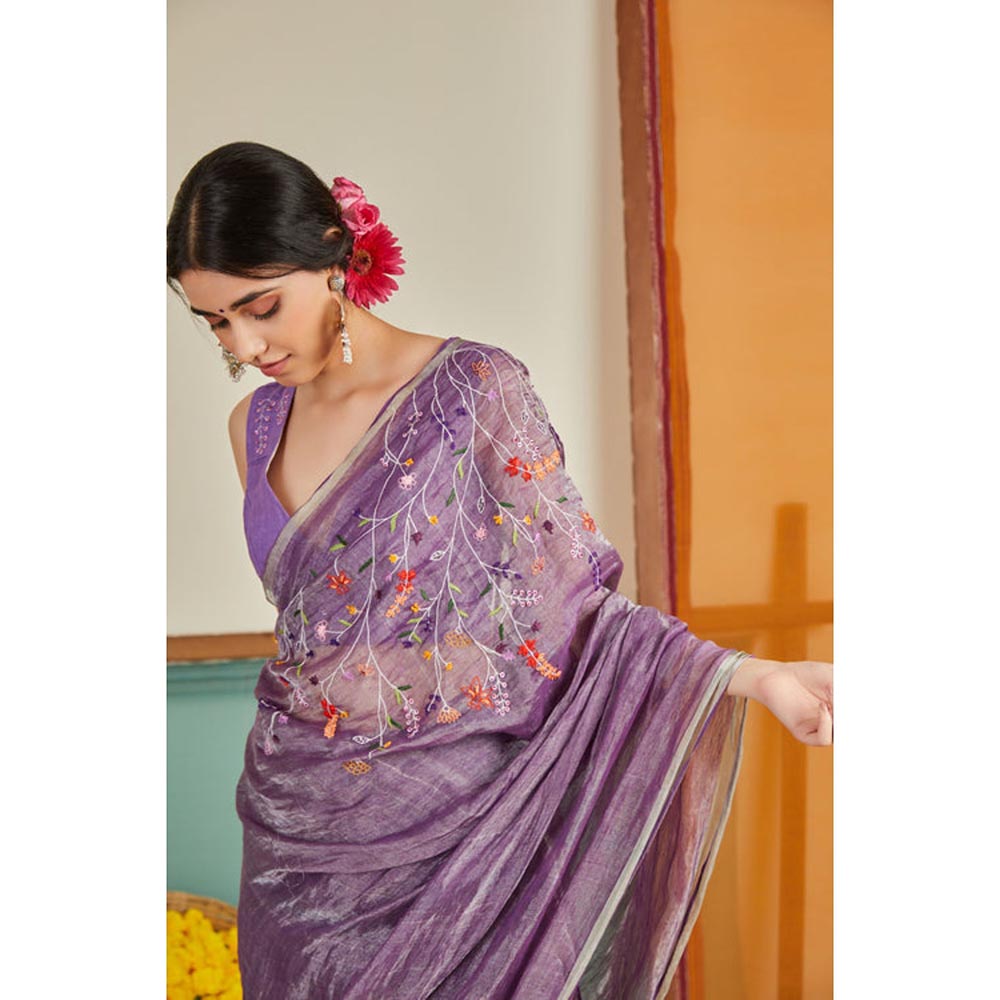 KAVANA Nur Zari Linen Saree