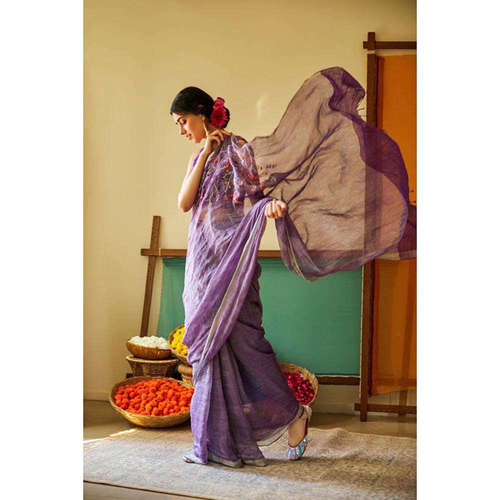 KAVANA Nur Zari Linen Saree
