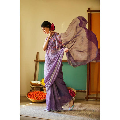 KAVANA Nur Zari Linen Saree