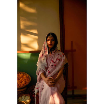 KAVANA Women Floral Pink Rida Linen Saree