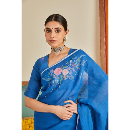 KAVANA Women Blue Aprajita Linen Saree