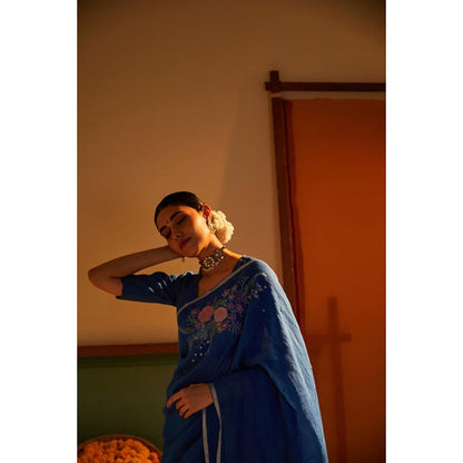 KAVANA Women Blue Aprajita Linen Saree