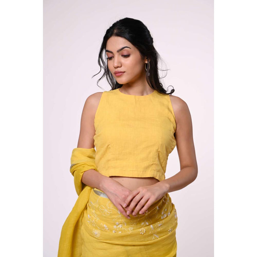 KAVANA Women Yellow Genda Linen Stitched Blouse