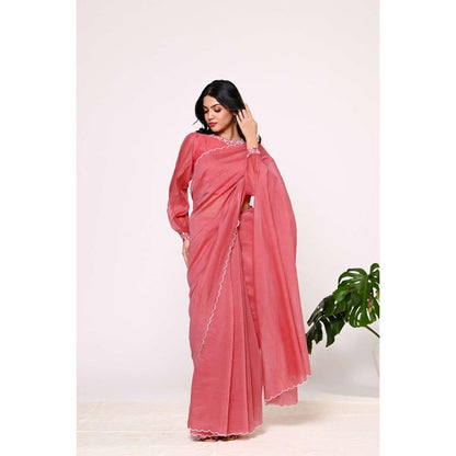 KAVANA Women Floral Embroidered Pink Keya Chanderi Stitched Blouse