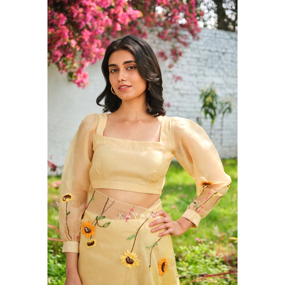 KAVANA Women Embroidered Beige Aamras Stitched Blouse