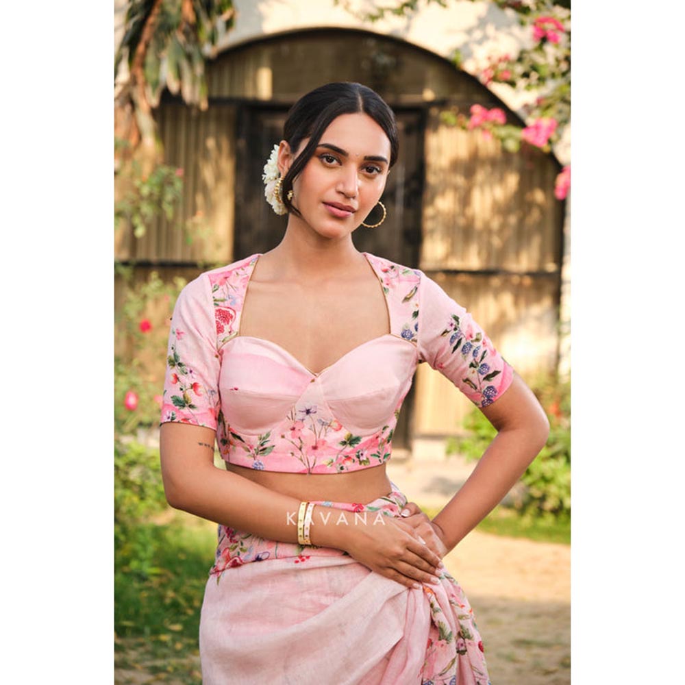 KAVANA Women Floral Print Pink Anaar Dana Stitched Blouse