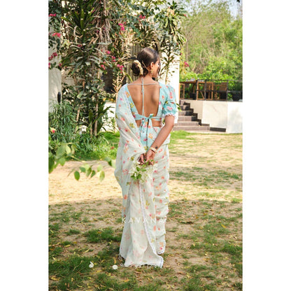 KAVANA Women Blue Floral Print Morning Dew Stitched Blouse