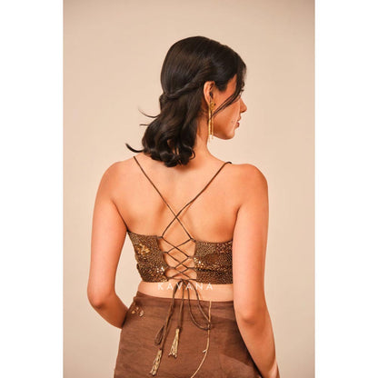 KAVANA Women Zardozi Embroidered Brown Chikoo Stitched Blouse