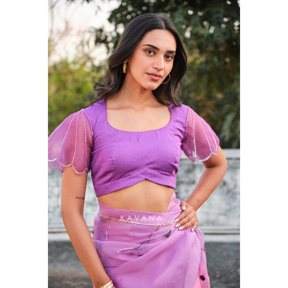 KAVANA Women Floral Embroidered Purple Jamni Stitched Blouse