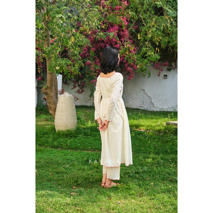 KAVANA Women Floral Full Sleeves Kiwi Anarkali Kurta with Pant