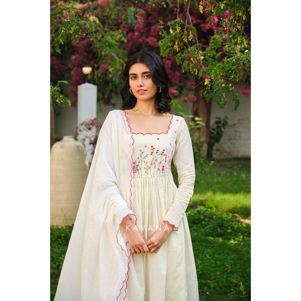 KAVANA Women Floral Full Sleeves Kiwi Anarkali Kurta with Pant