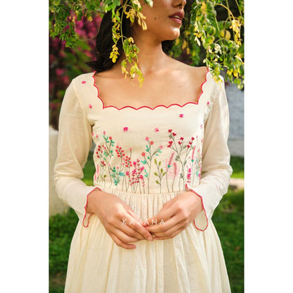 KAVANA Women Floral Full Sleeves Kiwi Anarkali Kurta with Pant