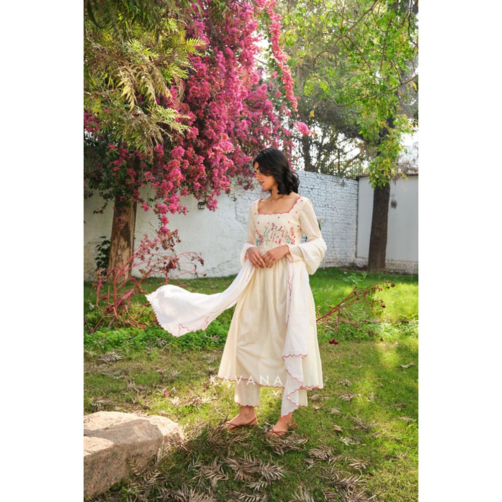 KAVANA Women Floral Full Sleeves Kiwi Anarkali Kurta with Pant