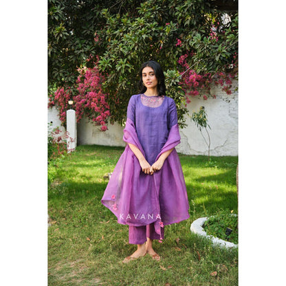 KAVANA Women Embroidered Purple Angoori Kurta with Pant