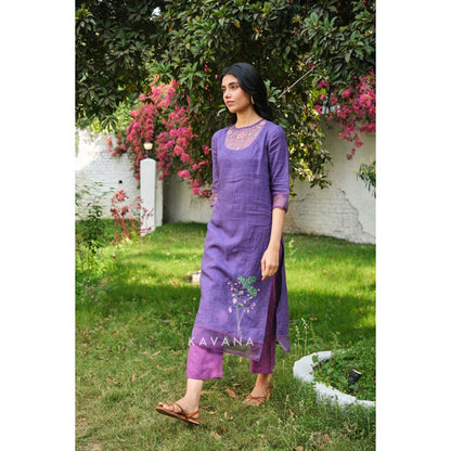 KAVANA Women Embroidered Purple Angoori Kurta with Pant